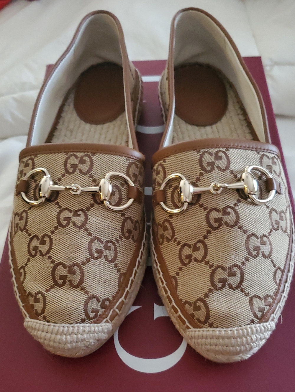 Gucci Tan Brown GG Canvas Horsebit Loafers